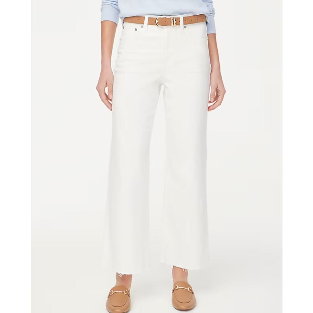 J.Crew Wide-Leg Cropped Jean WMNS 26 White Denim Hi-Rise All-Day Stretch Raw Hem